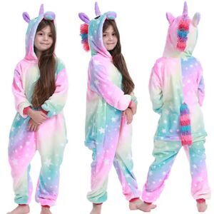 Girls Unicorn Cosplay Pajamas Onesie 5T–6T, Hooded Animal Sleepwear Costume